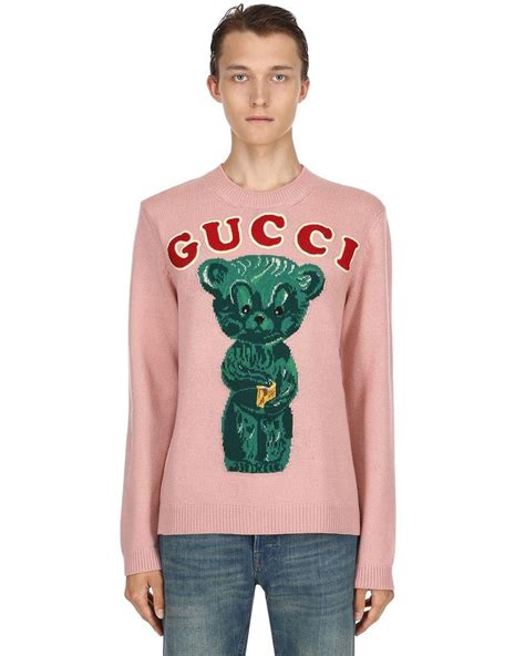 mens pink gucci sweater with bear|Gucci pink and green cardigan.